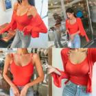 Set: Slit-cuff Light Cardigan + Hoop-accent Camisole Top