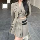 Tie-waist Cropped Blazer / Buckled Pleated Mini A-line Skirt