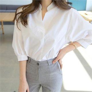 Puff-sleeve Open-placket Top