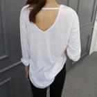 Plunge-neck Strappy Linen Blend T-shirt