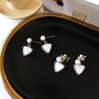 Faux Pearl Triangle Acetate Dangle Earring