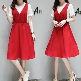 Set: Short-sleeve T-shirt + A-line Pinafore Dress