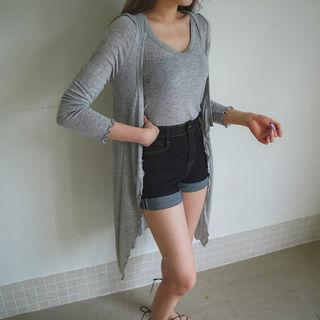 Set: Drop-shoulder Lettering Top + Sweat Shorts