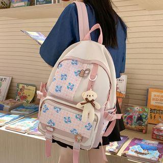 Plaid Cartoon Print Panel Backpack