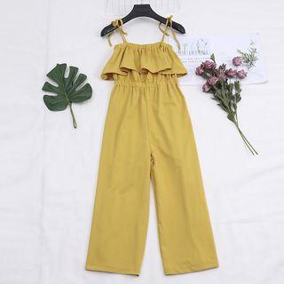 Plain Ruffle Trim Strappy Jumper Pants