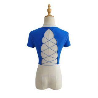 Short-sleeve Lace-up Back Cropped T-shirt
