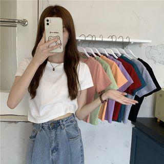 Plain Round-neck Short-sleeve Cropped Top