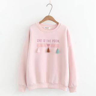 Tasseled Lettering Sweatshirt