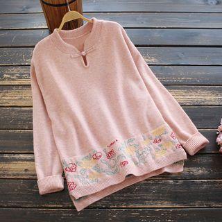 Floral Print Mandarin-collar Sweater
