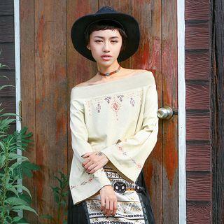 Off-shoulder Bell Long-sleeve Top