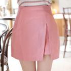 Deep-slit Layered Linen Miniskirt