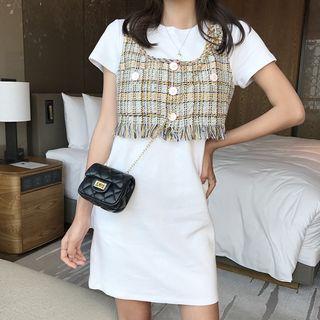 Short-sleeve T-shirt Dress / Tweed Cropped Vest