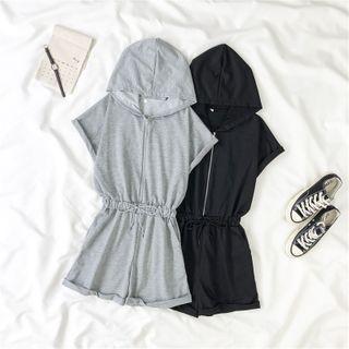 Short-sleeve Drawstring Hooded Romper