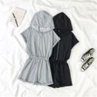 Short-sleeve Drawstring Hooded Romper
