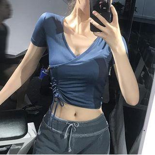 Short-sleeve Wrapped Sports Crop Top