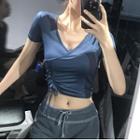 Short-sleeve Wrapped Sports Crop Top