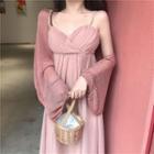 Puff-sleeve Cardigan / V-neck Dress