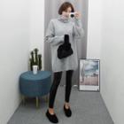 Tall Size Turtleneck Wool Blend Longline Sweater