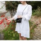 Long-sleeve Lace-trim Cotton A-line Dress