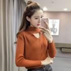 Long-sleeve Turtleneck Cut Out Knit Top