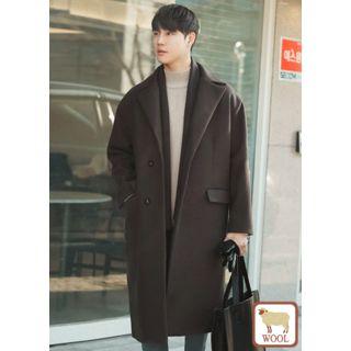 Single-breasted Long Wool Blend Coat With Scarf