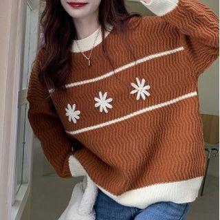 Floral Print Sweater Caramel - One Size