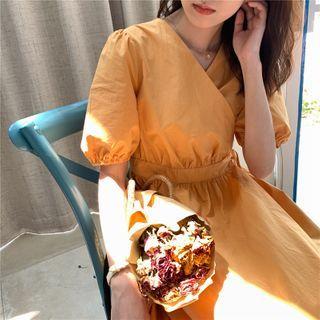 Wrap-front Short-sleeve Oversize Dress