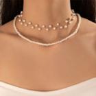 Set Of 2: Beaded Necklace 22214 - White - One Size