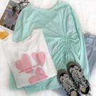 Long-sleeve Heart Printed Slit T-shirt