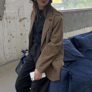 Single-breasted Blazer Check - Coffee - One Size