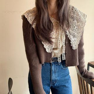 Lace Panel Tie-neck Peter Pan Collar Blouse