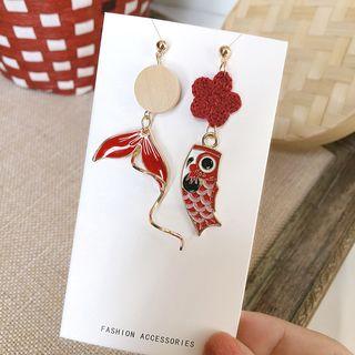Non-matching Alloy Carp Fish Dangle Earring 1 Pair - Silver Needle - As Shown In Figure - One Size