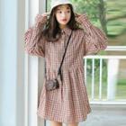 Long-sleeve Plaid Mini A-line Dress