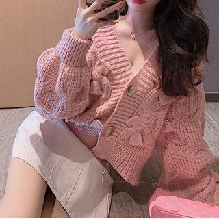 Bow Cable Knit Cardigan / Mini Pencil Skirt