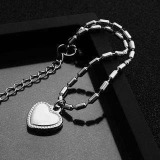 Heart Charm Stainless Steel Chain Bracelet 1156 - Silver - One Size