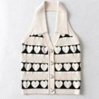 Halter-neck Collared Heart Pattern Knit Camisole Top