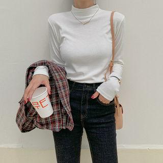 Mock-neck Textured Slim T-shirt