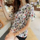 Frill-sleeve Multi-color Dotted Blouse