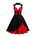 Sleeveless Halter Two-tone A-line Dress