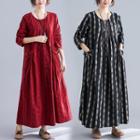 U-neck Long-sleeve Maxi Shift Dress