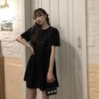 Short-sleeve Chained A-line Dress Black - One Size