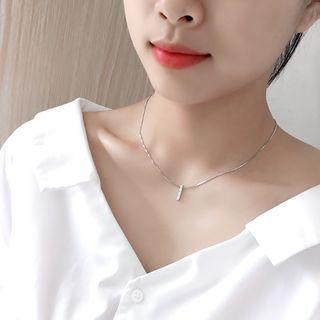 925 Sterling Silver Rhinestone Bar Pendant Necklace As Shown In Figure - One Size