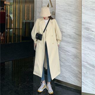 Plain Button-up Oversize Coat Almond - One Size
