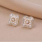 Rhinestone Faux Pearl Stud Earring 1 Pair - Qr31 - Gold & White - One Size