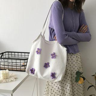 Floral Applique Canvas Tote Bag