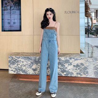 Plain Camisole Top / Wide-leg Denim Jumper Pants