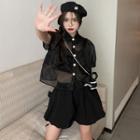Short-sleeve Sheer Shirt / Tank Top / Shorts / Set