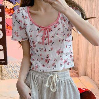 Cropped Floral Top Floral - Pink - One Size
