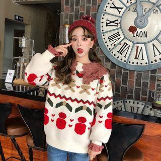 Peter-pan Collar Long-sleeve Blouse / Oversized Long-sleeve Sweater