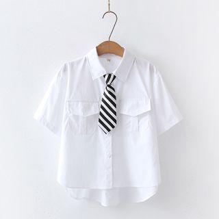 Pocket Detail Shirt / Short-sleeve Shirt / Striped Tie / Set